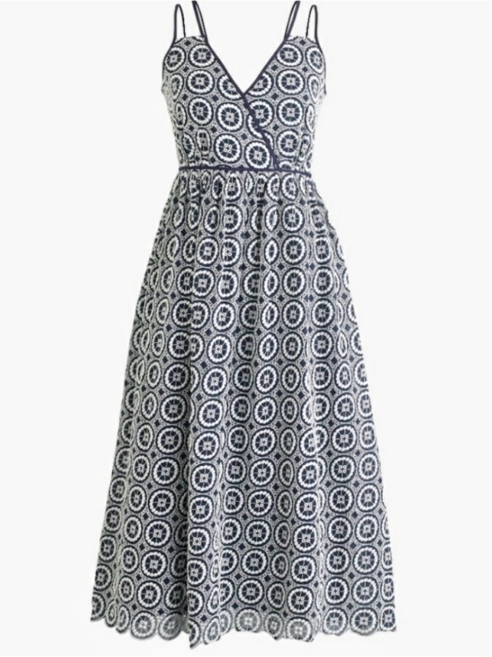 J. Crew Navy and White Printed Midi Dress